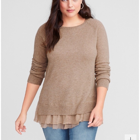 Garnet Hill Sweaters - Garnet Hill 100% Cashmere Cream Layered Hem Sweater Crewneck Size XL